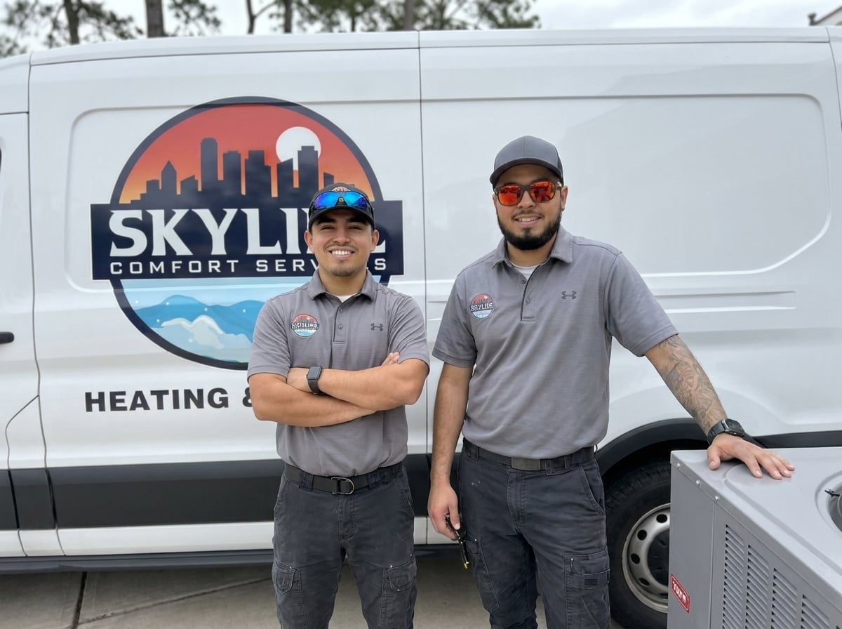 A Skyline Comfort Services technician completing a clean AC install