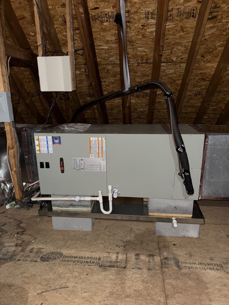 New air handler installed in a crawlspace for a Raleigh, NC heat pump replacement.